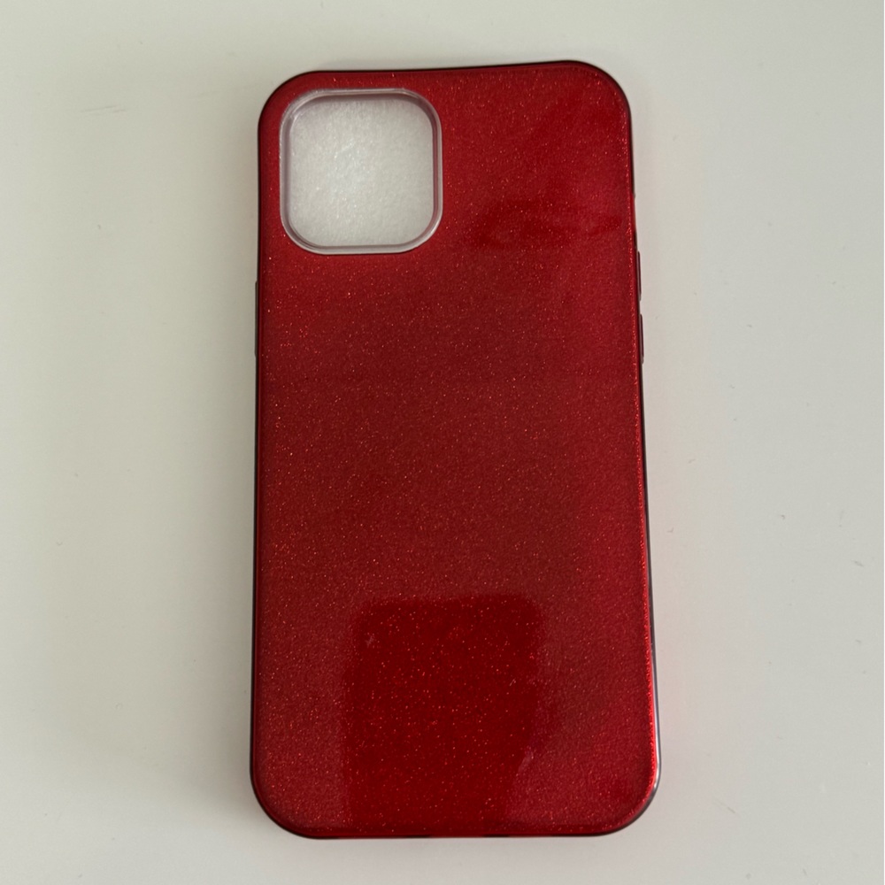 iPhone 12pro max case- red glitter, EUC
